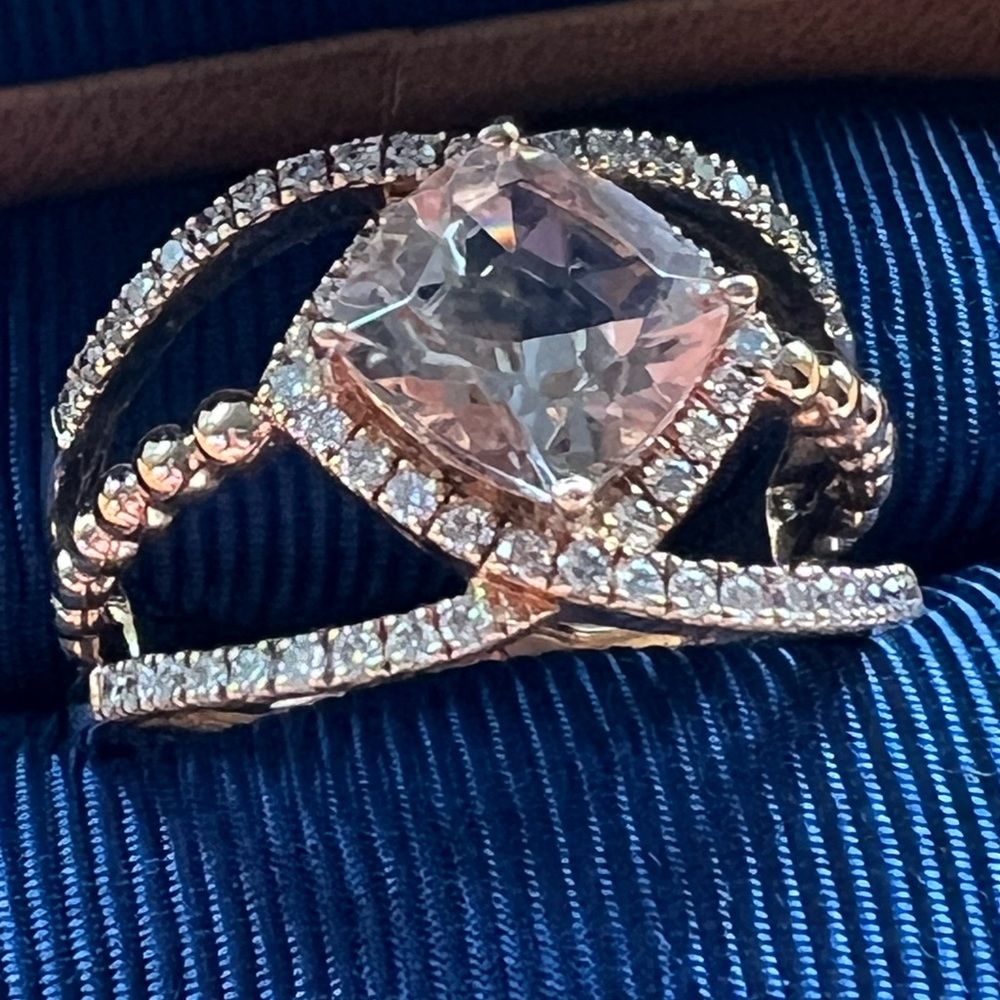 LeVian Peach Morganite and vanilla diamond statemnt ring